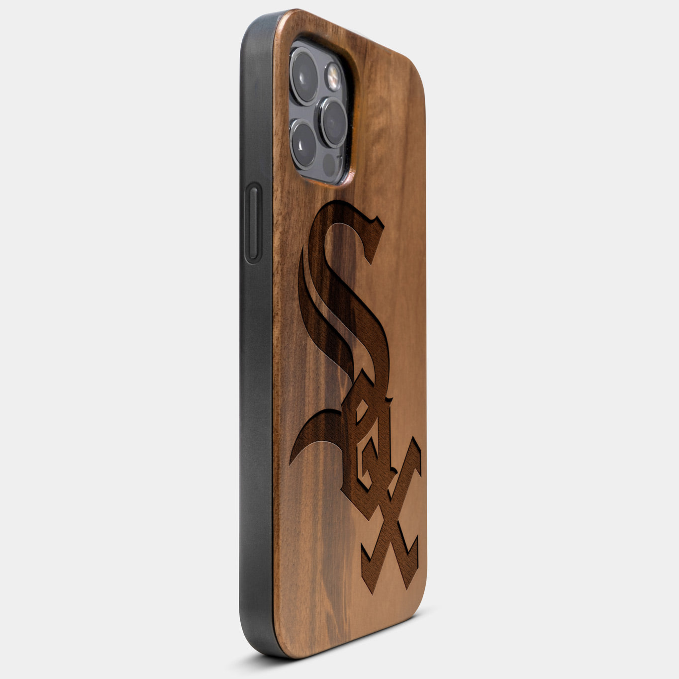 Best Wood Chicago White Sox iPhone 13 Pro Max Case | Custom Chicago White Sox Gift | Walnut Wood Cover - Engraved In Nature