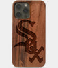 Carved Wood Chicago White Sox iPhone 13 Pro Max Case | Custom Chicago White Sox Gift, Birthday Gift | Personalized Mahogany Wood Cover, Gifts For Him, Monogrammed Gift For Fan | by Engraved In Nature