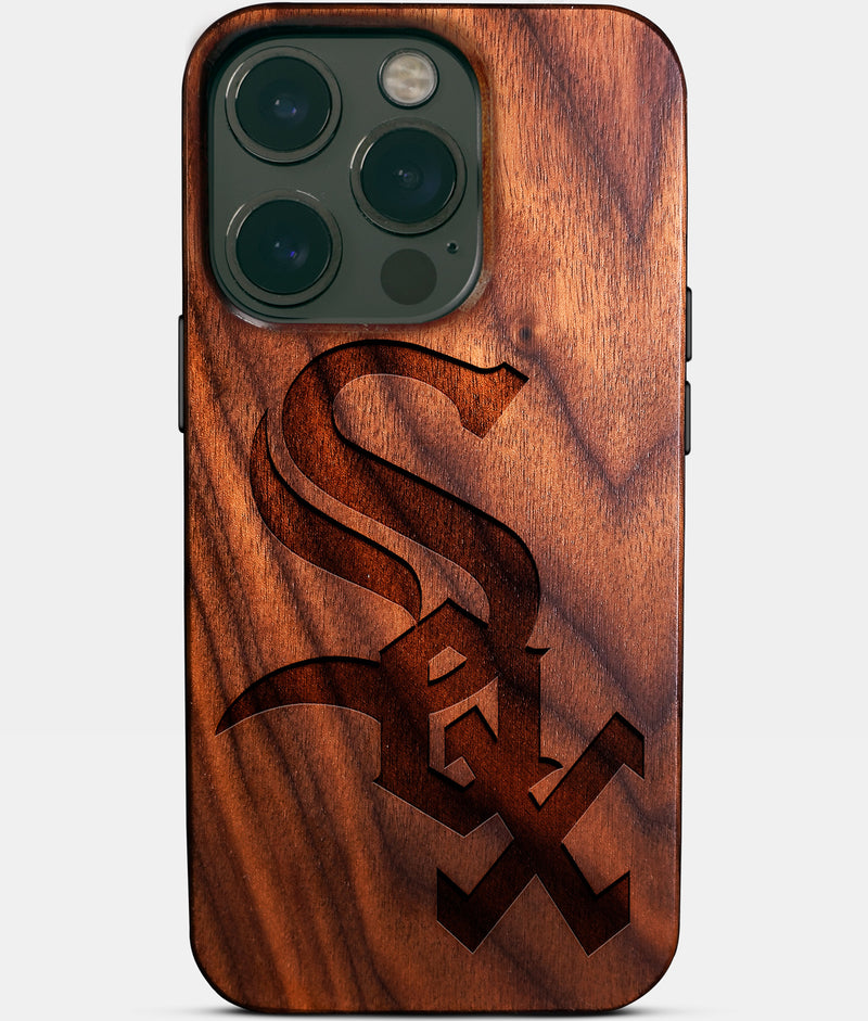 Eco-friendly Chicago White Sox iPhone 14 Pro Case - Carved Wood Custom Chicago White Sox Gift For Him - Monogrammed Personalized iPhone 14 Pro Cover By Engraved In Nature