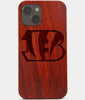 Carved Wood Cincinnati Bengals iPhone 13 Mini Case | Custom Cincinnati Bengals Gift, Birthday Gift | Personalized Mahogany Wood Cover, Gifts For Him, Monogrammed Gift For Fan | by Engraved In Nature