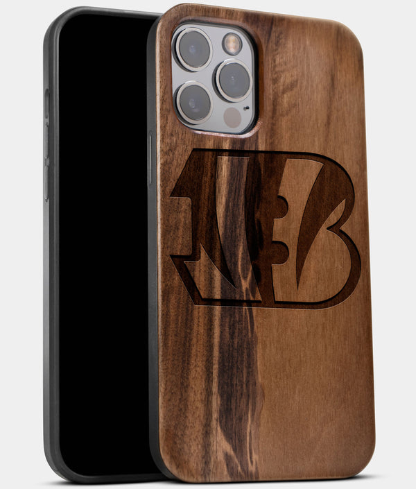 Best Wood Cincinnati Bengals iPhone 13 Pro Case | Custom Cincinnati Bengals Gift | Walnut Wood Cover - Engraved In Nature