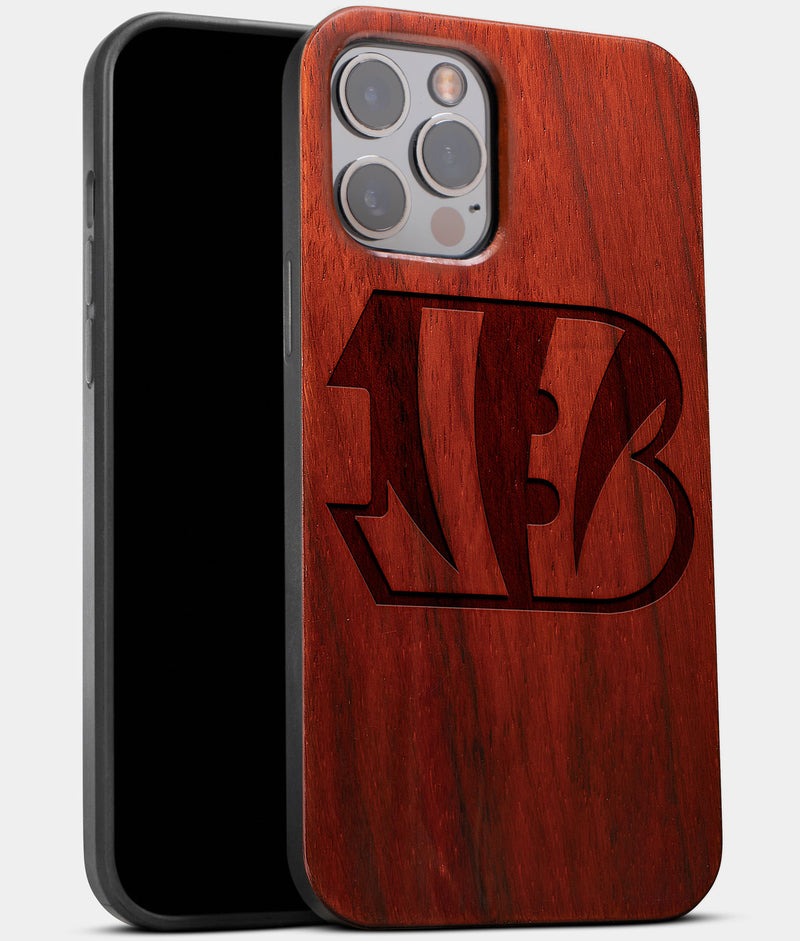Best Wood Cincinnati Bengals iPhone 13 Pro Max Case | Custom Cincinnati Bengals Gift | Mahogany Wood Cover - Engraved In Nature