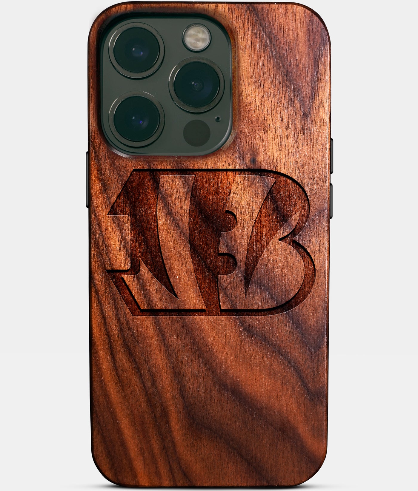 Eco-friendly Cincinnati Bengals iPhone 14 Pro Case - Carved Wood Custom Cincinnati Bengals Gift For Him - Monogrammed Personalized iPhone 14 Pro Cover By Engraved In Nature