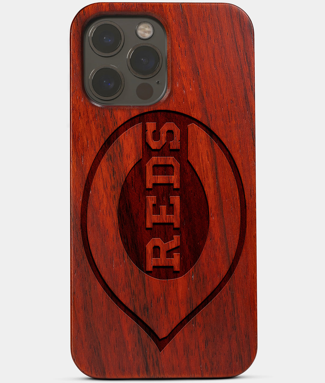 Carved Wood Cincinnati Reds iPhone 13 Pro Case | Custom Cincinnati Reds Gift, Birthday Gift | Personalized Mahogany Wood Cover, Gifts For Him, Monogrammed Gift For Fan | by Engraved In Nature