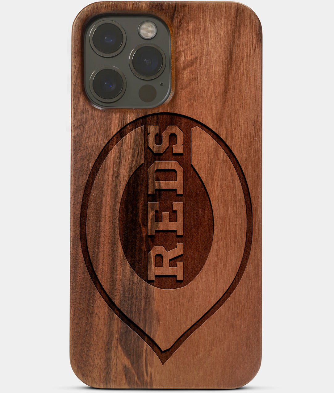 Carved Wood Cincinnati Reds iPhone 13 Pro Case | Custom Cincinnati Reds Gift, Birthday Gift | Personalized Mahogany Wood Cover, Gifts For Him, Monogrammed Gift For Fan | by Engraved In Nature