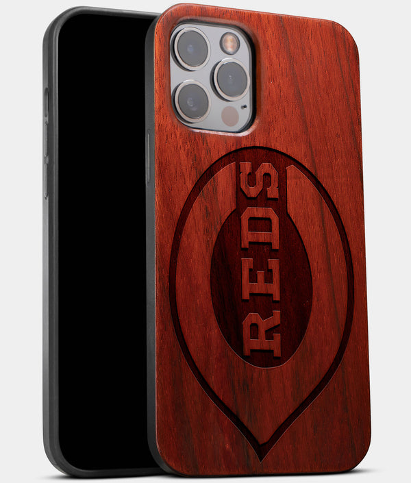 Best Wood Cincinnati Reds iPhone 13 Pro Max Case | Custom Cincinnati Reds Gift | Mahogany Wood Cover - Engraved In Nature