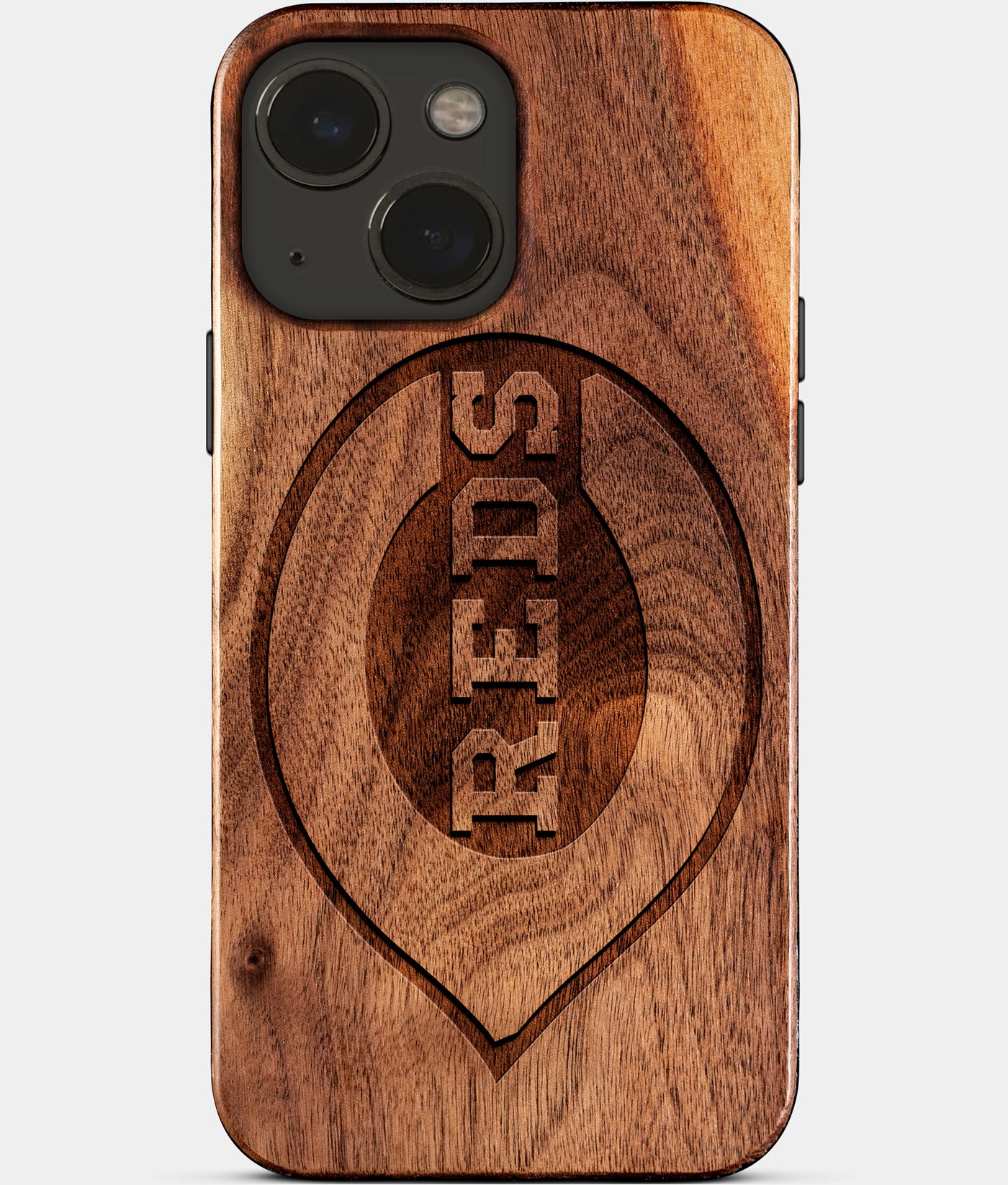 Eco-friendly Cincinnati Reds iPhone 15 Case - Carved Wood Custom Cincinnati Reds Gift For Him - Monogrammed Personalized iPhone 15 Cover By Engraved In Nature