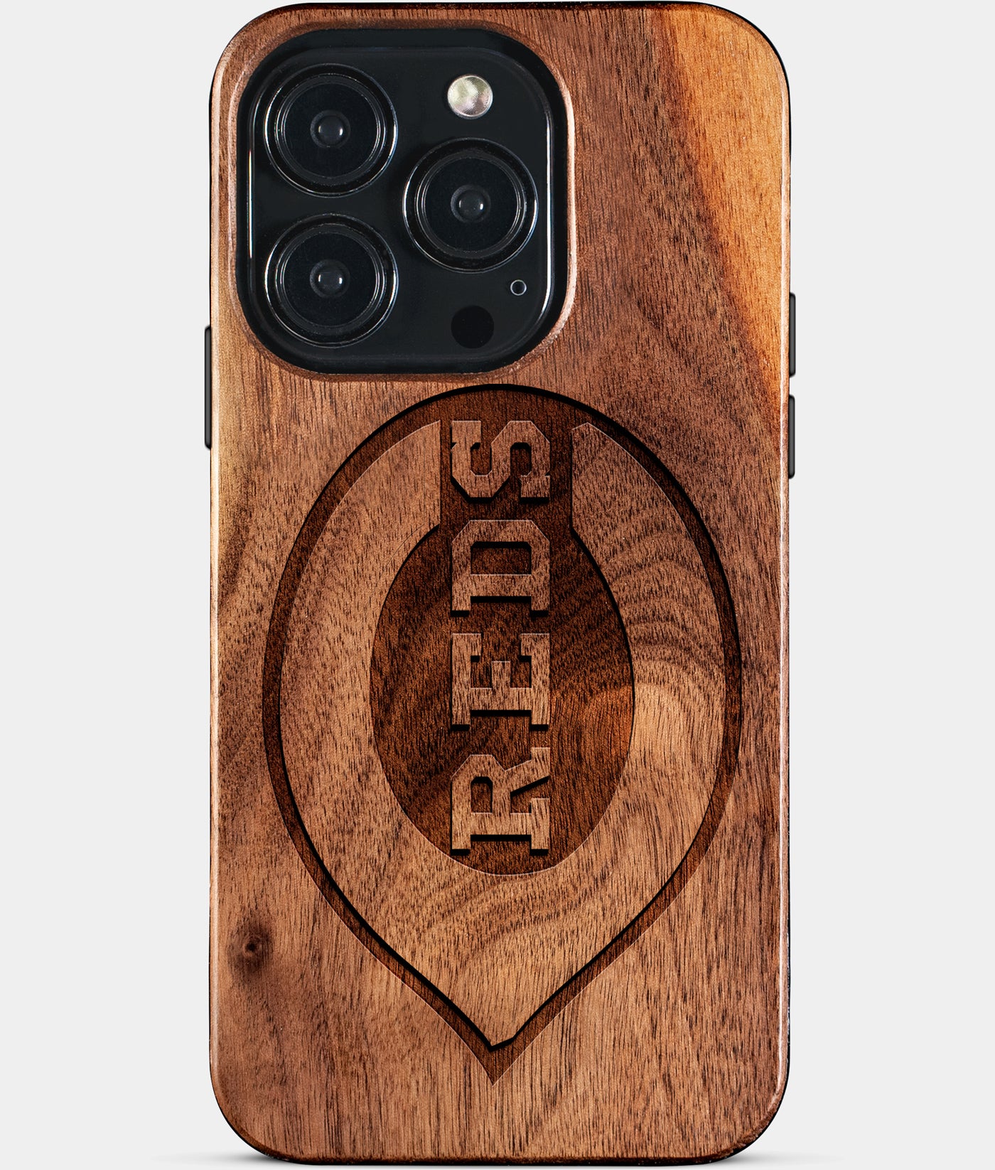 Eco-friendly Cincinnati Reds iPhone 15 Pro Case - Carved Wood Custom Cincinnati Reds Gift For Him - Monogrammed Personalized iPhone 15 Pro Cover By Engraved In Nature