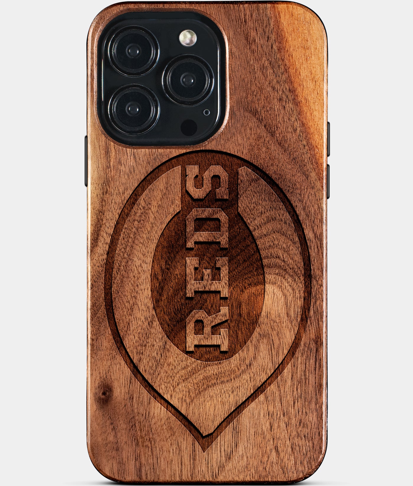 Eco-friendly Cincinnati Reds iPhone 15 Pro Max Case - Carved Wood Custom Cincinnati Reds Gift For Him - Monogrammed Personalized iPhone 15 Pro Max Cover By Engraved In Nature