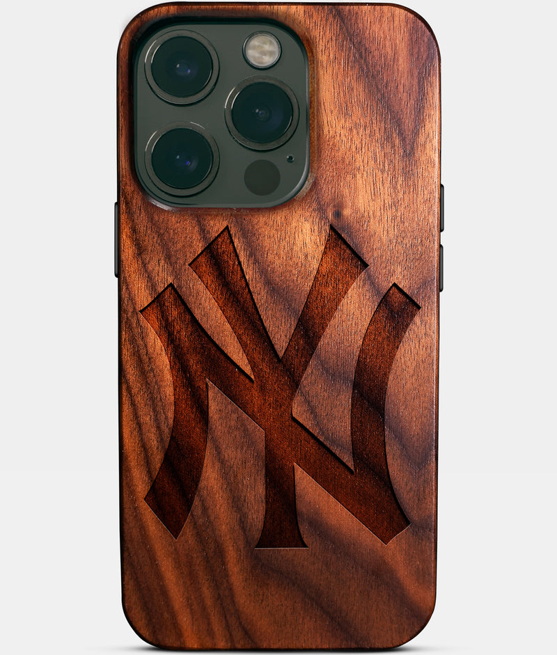 Eco-friendly Classic New York Yankees iPhone 14 Pro Case - Carved Wood Custom New York Yankees Gift For Him - Monogrammed Personalized iPhone 14 Pro Cover By Engraved In Nature