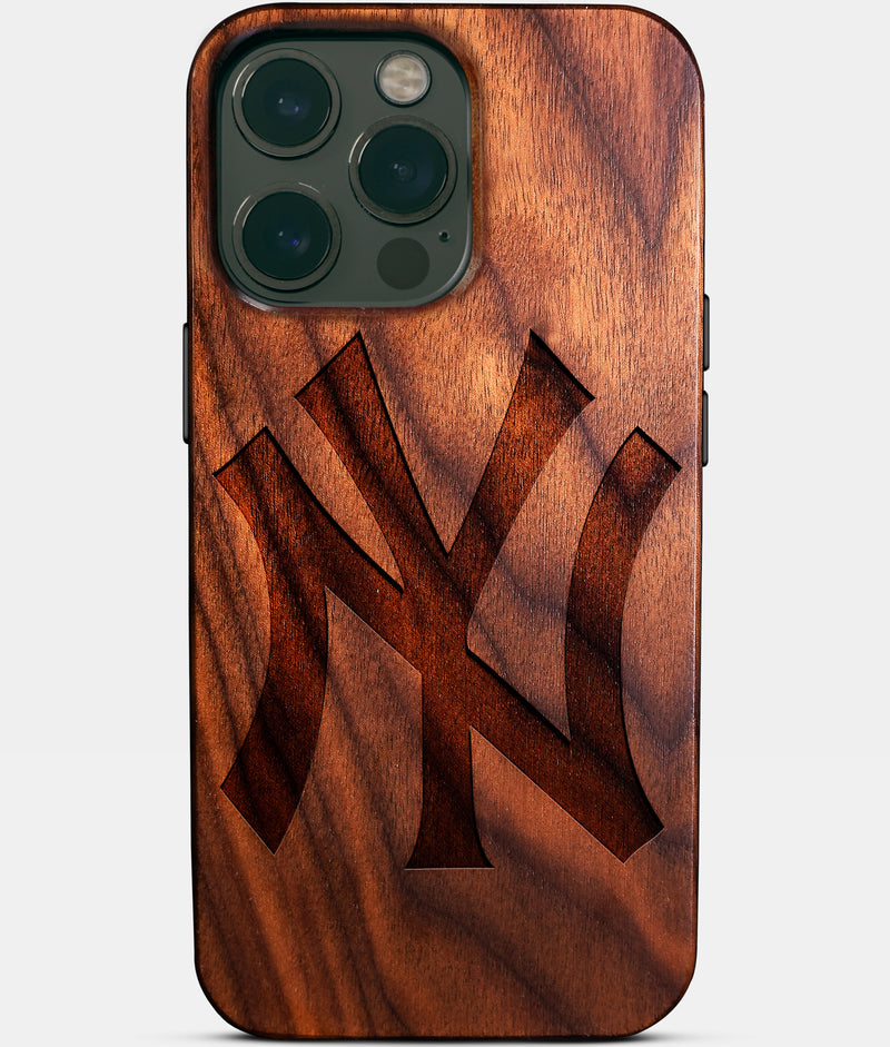 Eco-friendly Classic New York Yankees iPhone 14 Pro Max Case - Carved Wood Custom New York Yankees Gift For Him - Monogrammed Personalized iPhone 14 Pro Max Cover By Engraved In Nature