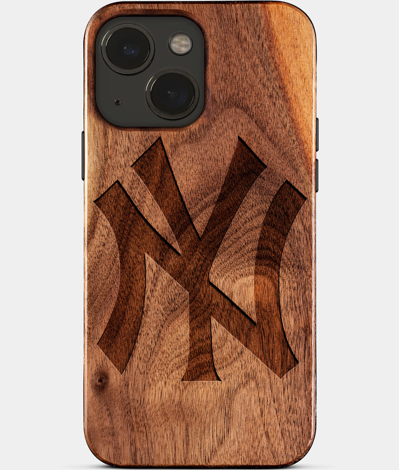 Eco-friendly Classic New York Yankees iPhone 15 Plus Case - Carved Wood Custom New York Yankees Gift For Him - Monogrammed Personalized iPhone 15 Plus Cover By Engraved In Nature