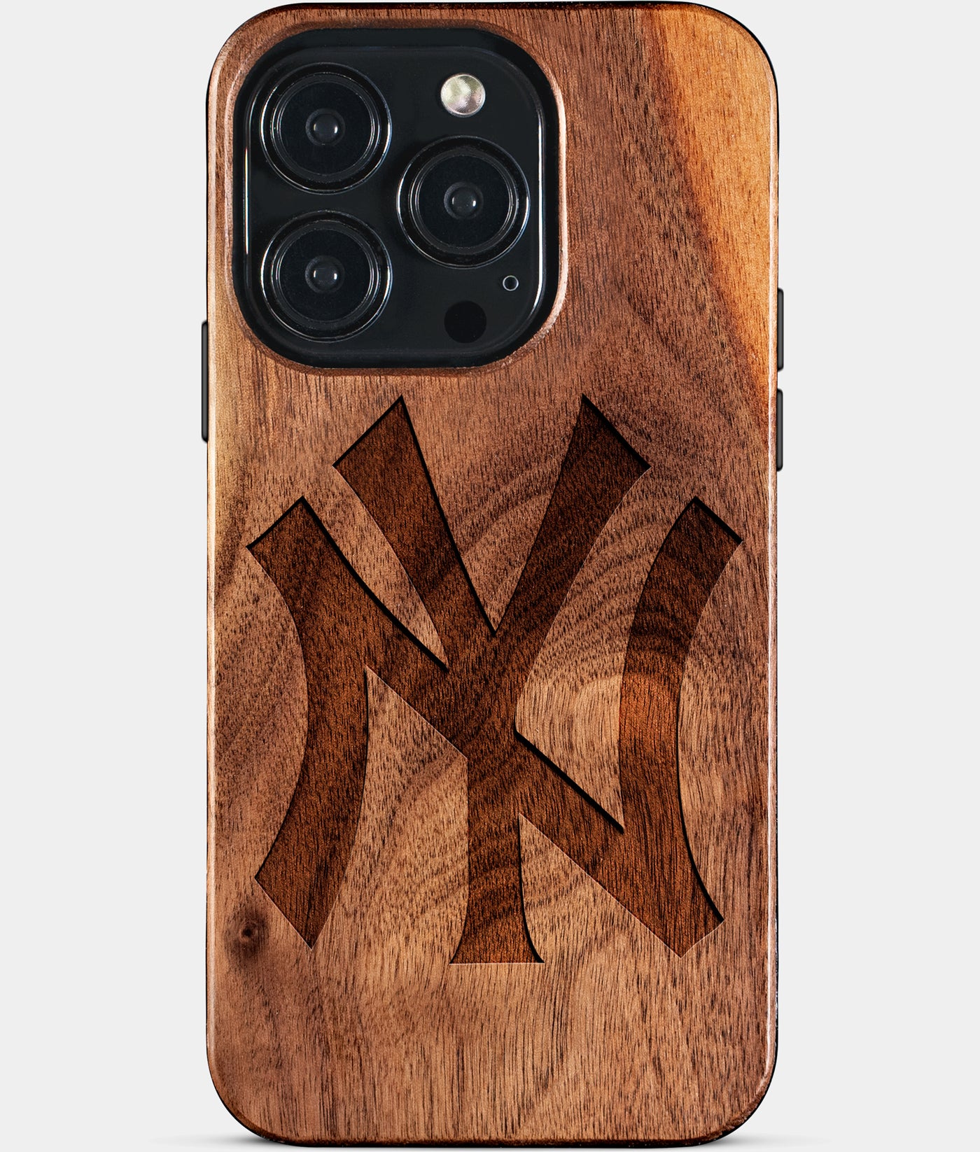 Eco-friendly Classic New York Yankees iPhone 15 Pro Case - Carved Wood Custom New York Yankees Gift For Him - Monogrammed Personalized iPhone 15 Pro Cover By Engraved In Nature