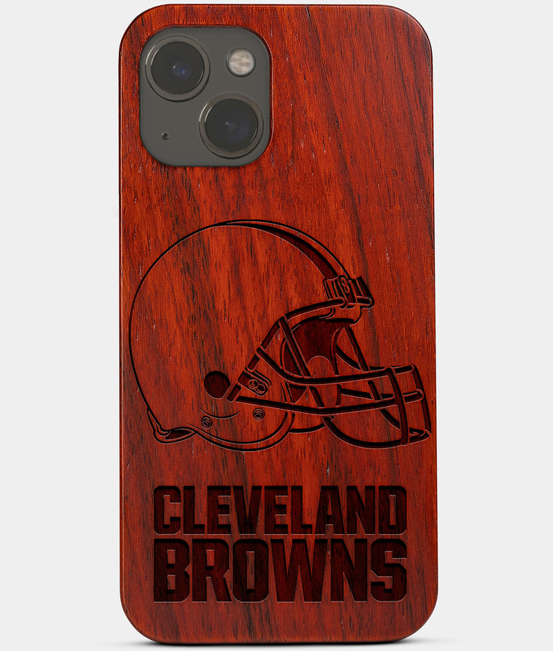 Carved Wood Cleveland Browns iPhone 13 Case | Custom Cleveland Browns Gift, Birthday Gift | Personalized Mahogany Wood Cover, Gifts For Him, Monogrammed Gift For Fan | by Engraved In Nature