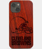 Carved Wood Cleveland Browns iPhone 13 Case | Custom Cleveland Browns Gift, Birthday Gift | Personalized Mahogany Wood Cover, Gifts For Him, Monogrammed Gift For Fan | by Engraved In Nature