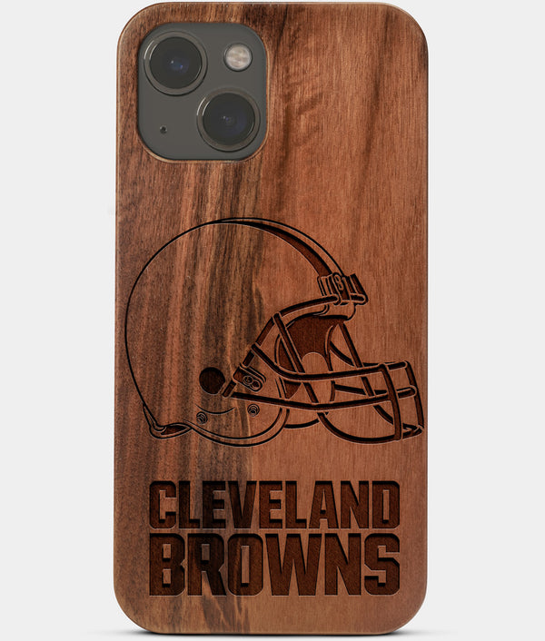 Carved Wood Cleveland Browns iPhone 13 Case | Custom Cleveland Browns Gift, Birthday Gift | Personalized Mahogany Wood Cover, Gifts For Him, Monogrammed Gift For Fan | by Engraved In Nature