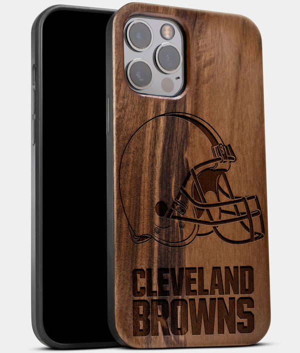 Best Wood Cleveland Browns iPhone 13 Pro Case | Custom Cleveland Browns Gift | Walnut Wood Cover - Engraved In Nature