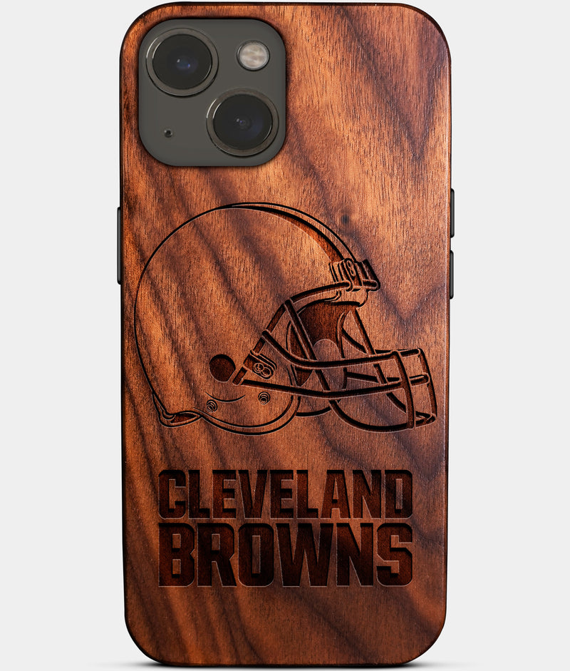 Eco-friendly Cleveland Browns iPhone 14 Case - Carved Wood Custom Cleveland Browns Gift For Him - Monogrammed Personalized iPhone 14 Cover By Engraved In Nature