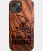 Eco-friendly Cleveland Browns iPhone 14 Plus Case - Carved Wood Custom Cleveland Browns Gift For Him - Monogrammed Personalized iPhone 14 Plus Cover By Engraved In Nature