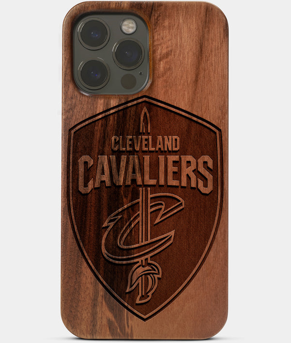 Carved Wood Cleveland Cavaliers iPhone 13 Pro Case | Custom Cleveland Cavaliers Gift, Birthday Gift | Personalized Mahogany Wood Cover, Gifts For Him, Monogrammed Gift For Fan | by Engraved In Nature