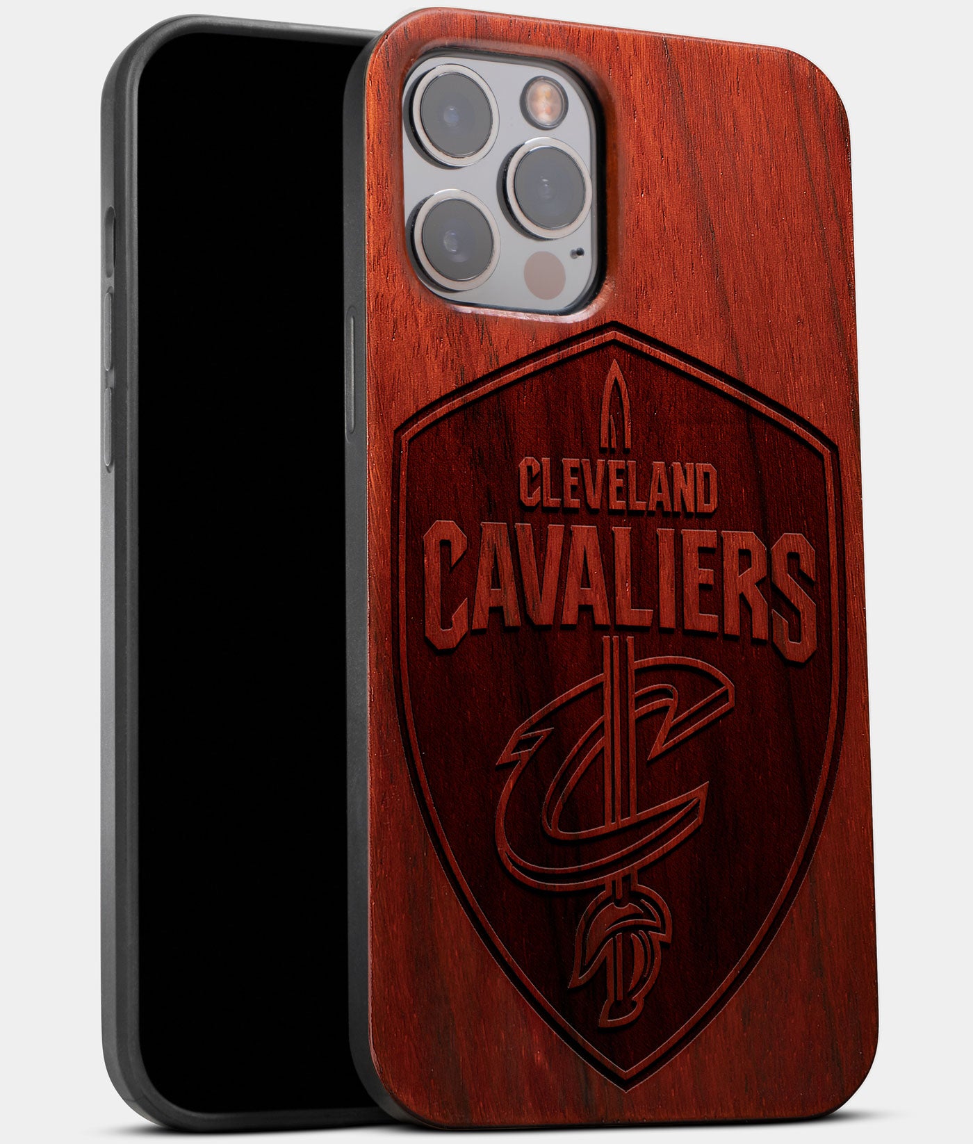 Best Wood Cleveland Cavaliers iPhone 13 Pro Max Case | Custom Cleveland Cavaliers Gift | Mahogany Wood Cover - Engraved In Nature