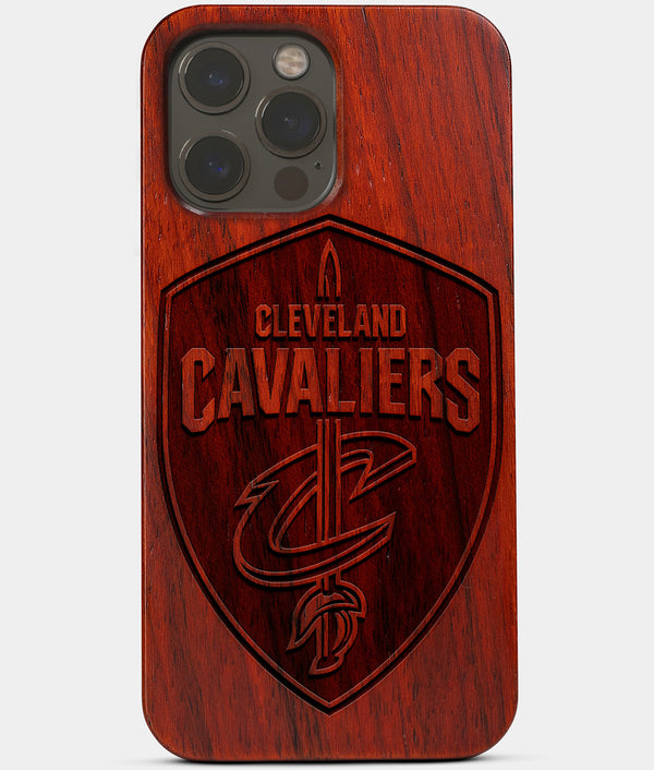 Carved Wood Cleveland Cavaliers iPhone 13 Pro Max Case | Custom Cleveland Cavaliers Gift, Birthday Gift | Personalized Mahogany Wood Cover, Gifts For Him, Monogrammed Gift For Fan | by Engraved In Nature