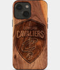 Eco-friendly Cleveland Cavaliers iPhone 15 Case - Carved Wood Custom Cleveland Cavaliers Gift For Him - Monogrammed Personalized iPhone 15 Cover By Engraved In Nature
