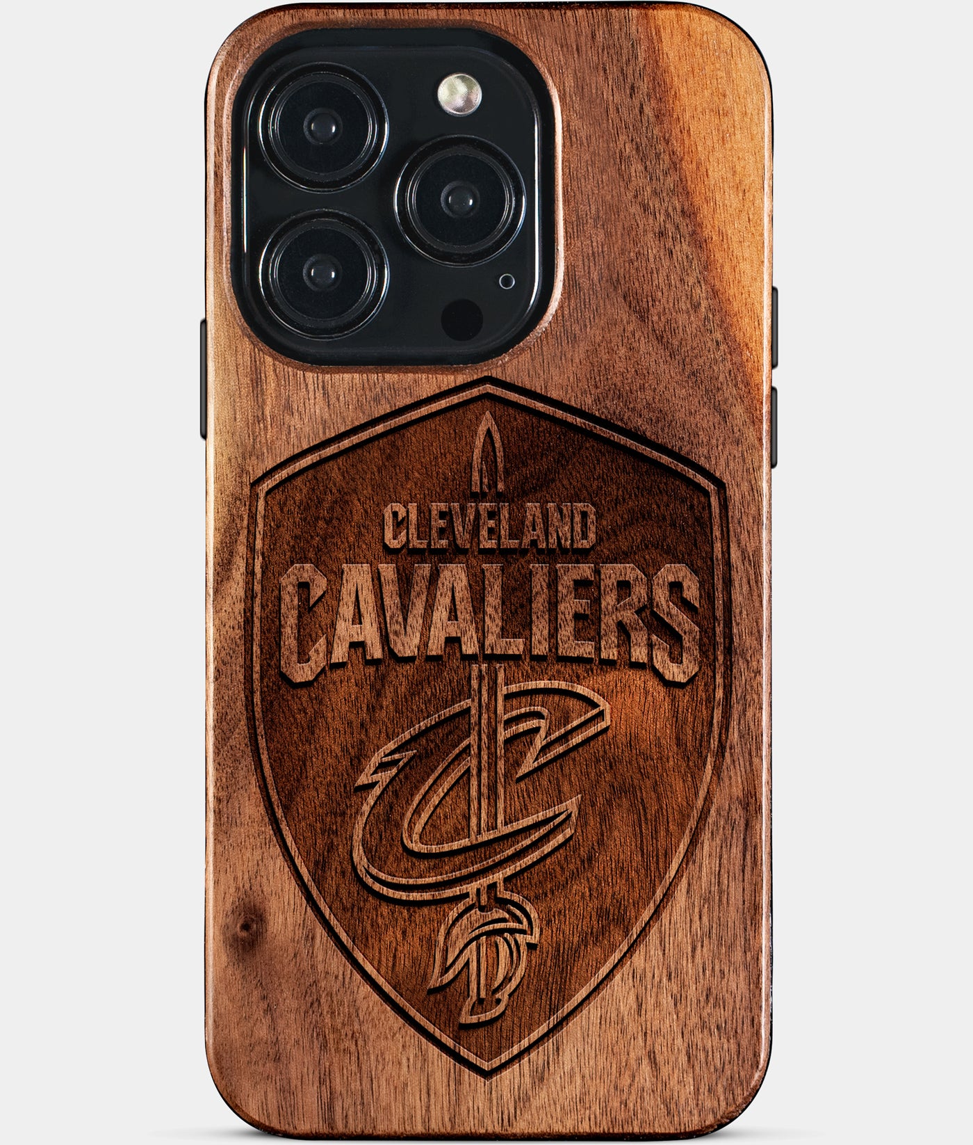 Eco-friendly Cleveland Cavaliers iPhone 15 Pro Case - Carved Wood Custom Cleveland Cavaliers Gift For Him - Monogrammed Personalized iPhone 15 Pro Cover By Engraved In Nature