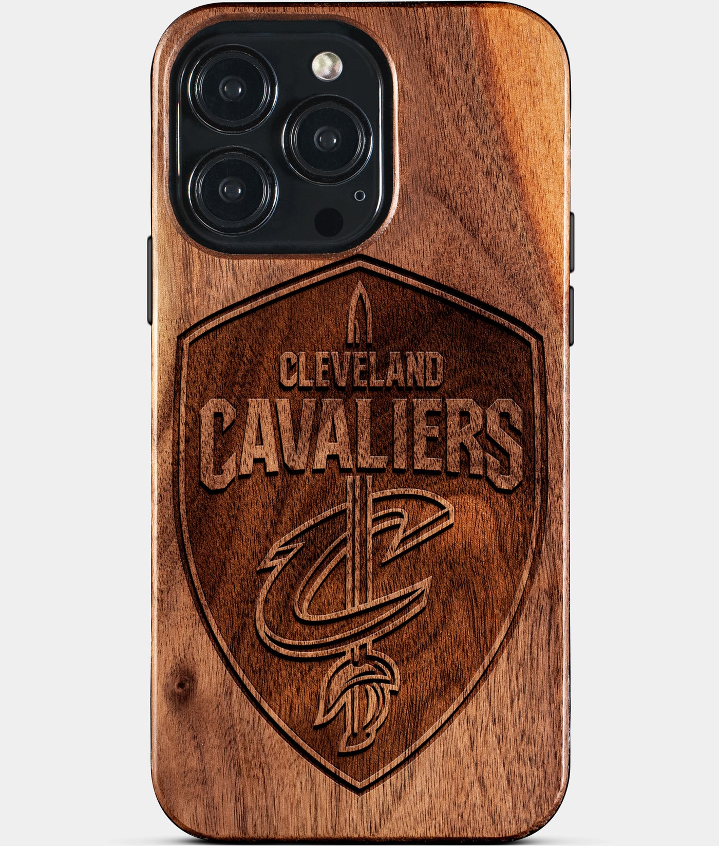 Eco-friendly Cleveland Cavaliers iPhone 15 Pro Max Case - Carved Wood Custom Cleveland Cavaliers Gift For Him - Monogrammed Personalized iPhone 15 Pro Max Cover By Engraved In Nature