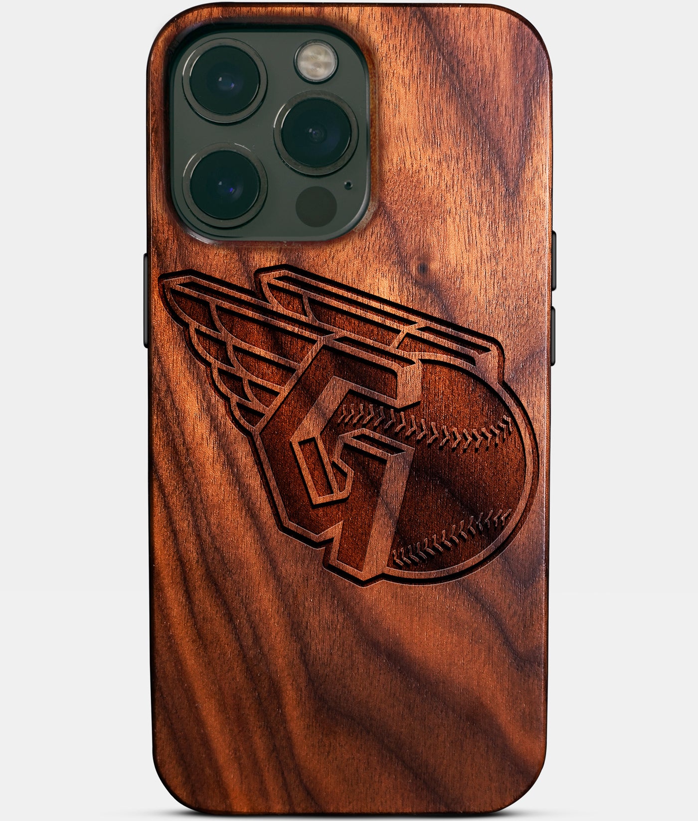 Eco-friendly Cleveland Guardians iPhone 14 Pro Max Case - Carved Wood Custom Cleveland Guardians Gift For Him - Monogrammed Personalized iPhone 14 Pro Max Cover By Engraved In Nature