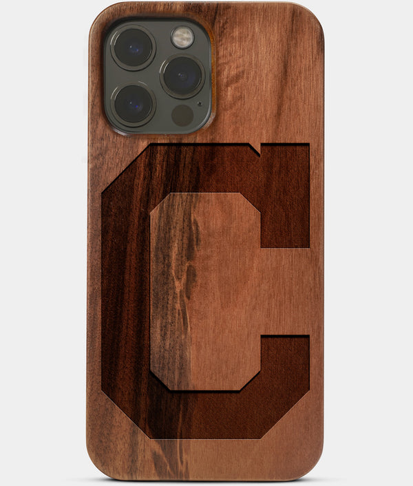 Carved Wood Cleveland Guardians iPhone 13 Pro Max Case | Custom Cleveland Indians Gift, Birthday Gift | Personalized Mahogany Wood Cover, Gifts For Him, Monogrammed Gift For Fan | by Engraved In Nature