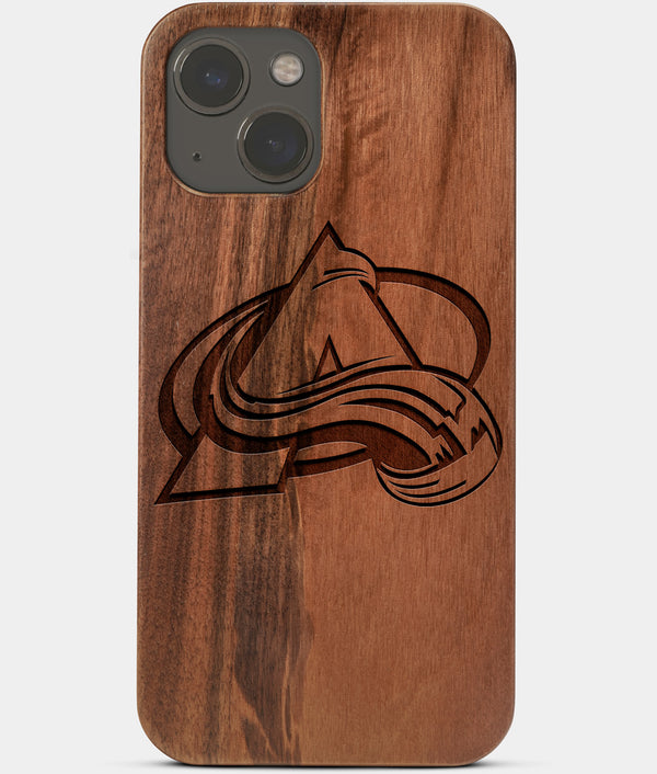 Carved Wood Colorado Avalanche iPhone 13 Case | Custom Colorado Avalanche Gift, Birthday Gift | Personalized Mahogany Wood Cover, Gifts For Him, Monogrammed Gift For Fan | by Engraved In Nature