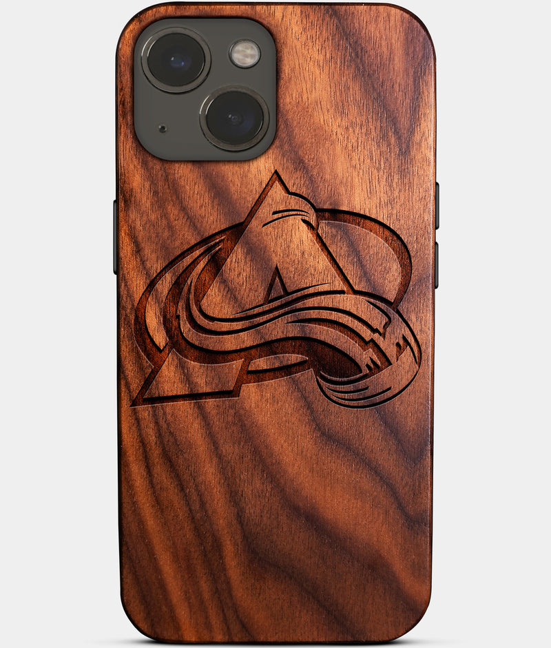 Eco-friendly Colorado Avalanche iPhone 14 Plus Case - Carved Wood Custom Colorado Avalanche Gift For Him - Monogrammed Personalized iPhone 14 Plus Cover By Engraved In Nature