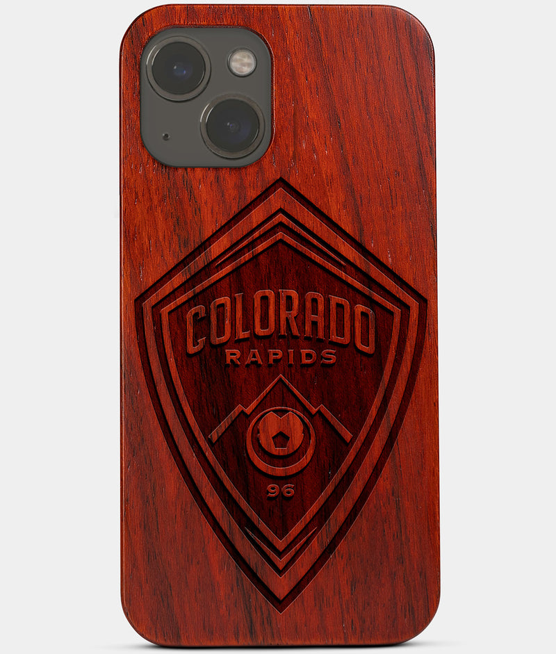 Carved Wood Colorado Rapids iPhone 13 Case | Custom Colorado Rapids Gift, Birthday Gift | Personalized Mahogany Wood Cover, Gifts For Him, Monogrammed Gift For Fan | by Engraved In Nature