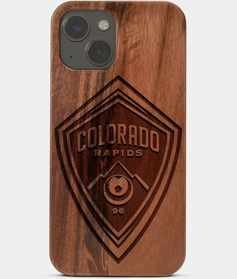 Carved Wood Colorado Rapids iPhone 13 Case | Custom Colorado Rapids Gift, Birthday Gift | Personalized Mahogany Wood Cover, Gifts For Him, Monogrammed Gift For Fan | by Engraved In Nature