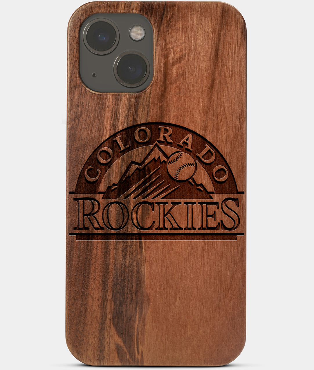 Carved Wood Colorado Rockies iPhone 13 Case | Custom Colorado Rockies Gift, Birthday Gift | Personalized Mahogany Wood Cover, Gifts For Him, Monogrammed Gift For Fan | by Engraved In Nature