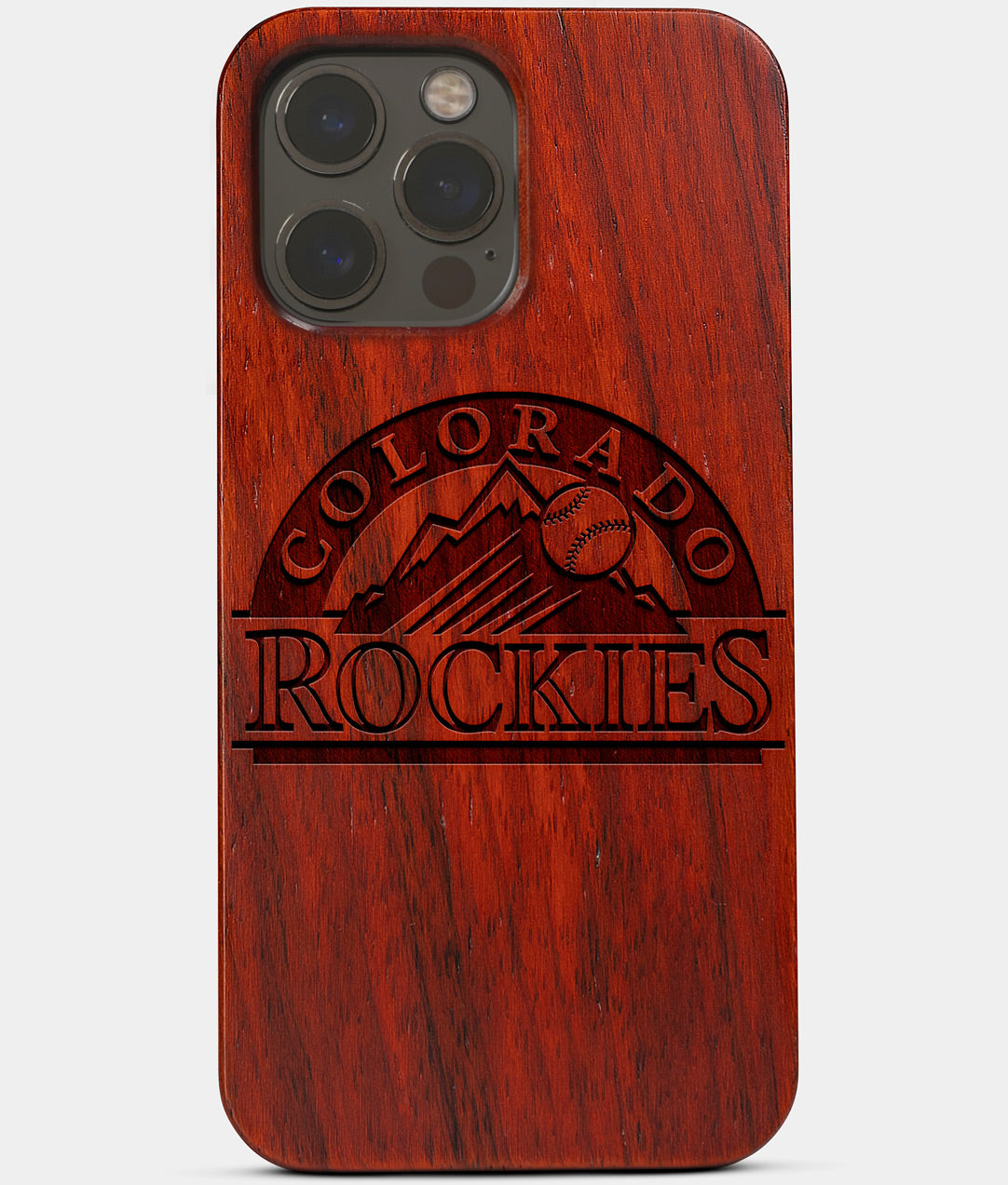 Carved Wood Colorado Rockies iPhone 13 Pro Max Case | Custom Colorado Rockies Gift, Birthday Gift | Personalized Mahogany Wood Cover, Gifts For Him, Monogrammed Gift For Fan | by Engraved In Nature