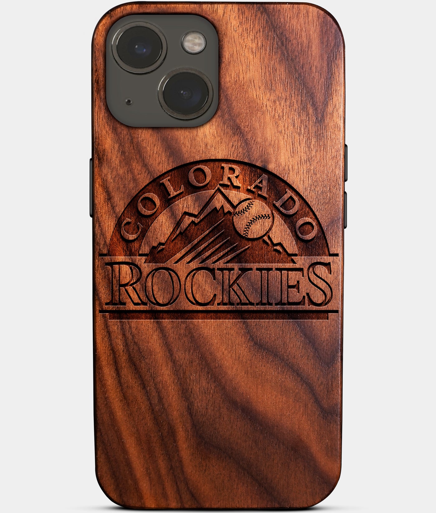 Eco-friendly Colorado Rockies iPhone 14 Plus Case - Carved Wood Custom Colorado Rockies Gift For Him - Monogrammed Personalized iPhone 14 Plus Cover By Engraved In Nature