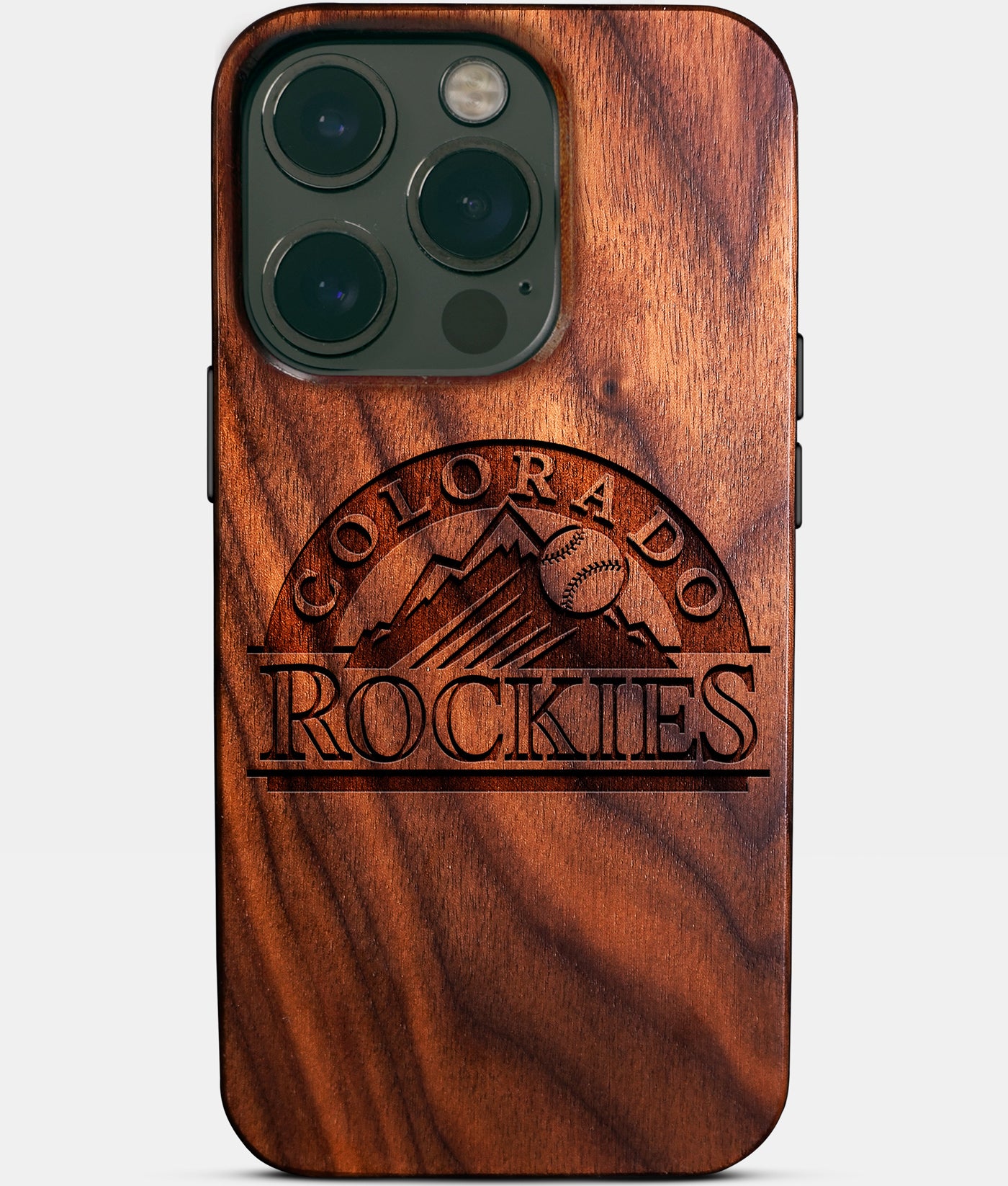Eco-friendly Colorado Rockies iPhone 14 Pro Case - Carved Wood Custom Colorado Rockies Gift For Him - Monogrammed Personalized iPhone 14 Pro Cover By Engraved In Nature