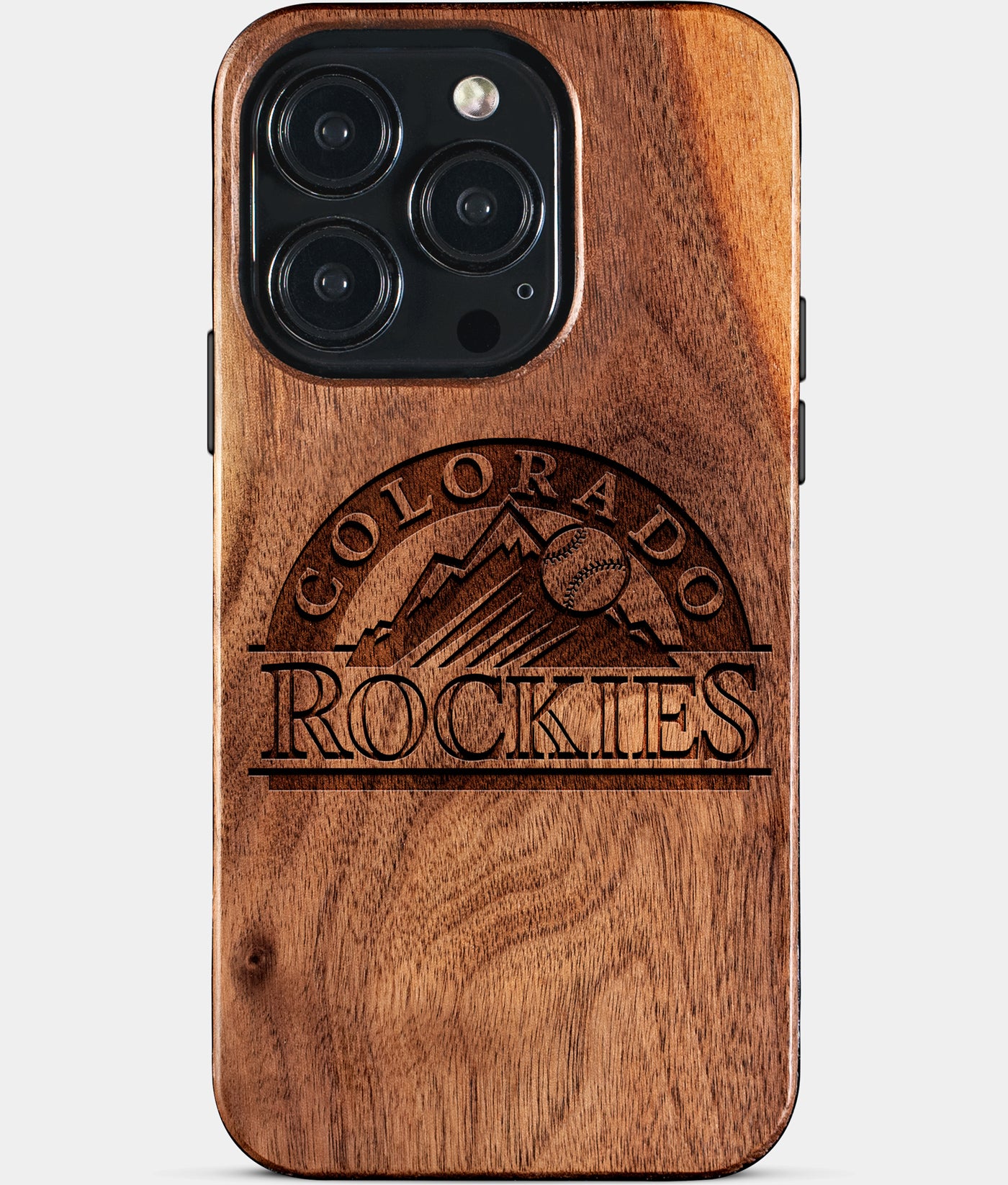 Eco-friendly Colorado Rockies iPhone 15 Pro Case - Carved Wood Custom Colorado Rockies Gift For Him - Monogrammed Personalized iPhone 15 Pro Cover By Engraved In Nature