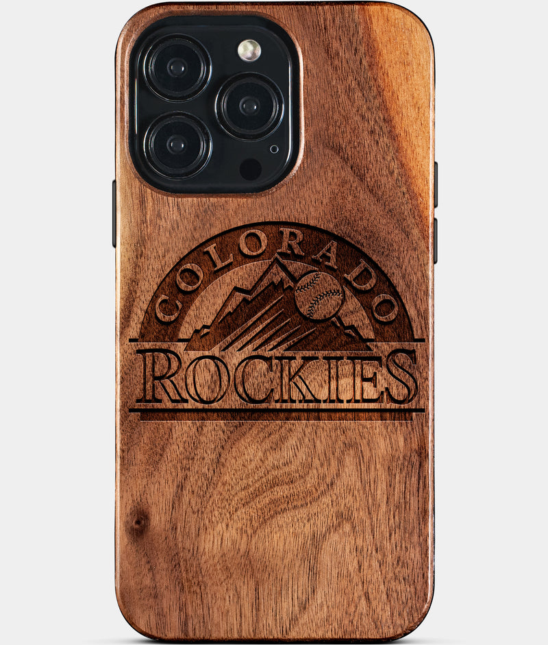 Eco-friendly Colorado Rockies iPhone 15 Pro Max Case - Carved Wood Custom Colorado Rockies Gift For Him - Monogrammed Personalized iPhone 15 Pro Max Cover By Engraved In Nature