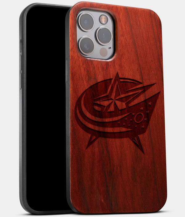 Best Wood Columbus Blue Jackets iPhone 13 Pro Case | Custom Columbus Blue Jackets Gift | Mahogany Wood Cover - Engraved In Nature