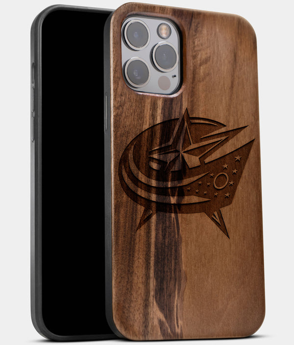 Best Wood Columbus Blue Jackets iPhone 13 Pro Case | Custom Columbus Blue Jackets Gift | Walnut Wood Cover - Engraved In Nature