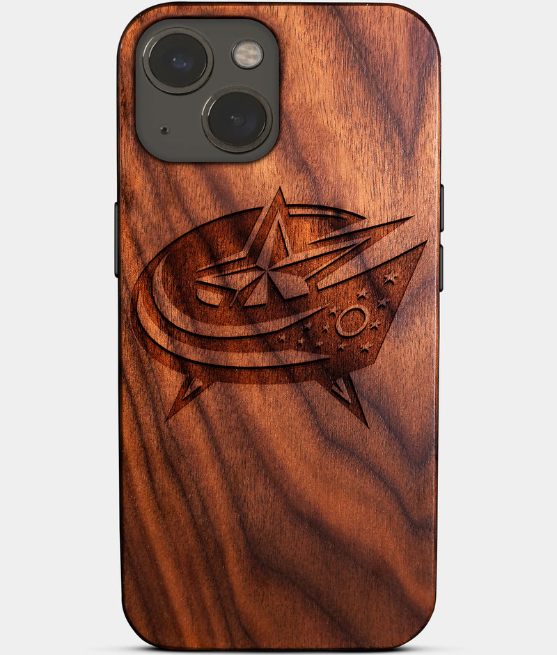 Eco-friendly Columbus Blue Jackets iPhone 14 Case - Carved Wood Custom Columbus Blue Jackets Gift For Him - Monogrammed Personalized iPhone 14 Cover By Engraved In Nature