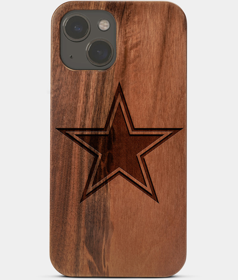 Carved Wood Dallas Cowboys iPhone 13 Case | Custom Dallas Cowboys Gift, Birthday Gift | Personalized Mahogany Wood Cover, Gifts For Him, Monogrammed Gift For Fan | by Engraved In Nature
