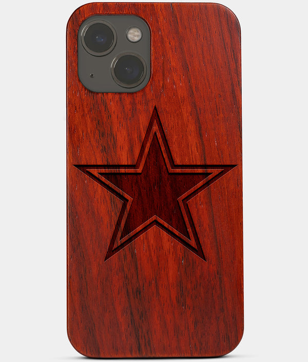Carved Wood Dallas Cowboys iPhone 13 Mini Case | Custom Dallas Cowboys Gift, Birthday Gift | Personalized Mahogany Wood Cover, Gifts For Him, Monogrammed Gift For Fan | by Engraved In Nature