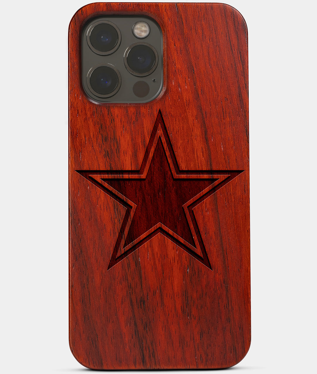 Carved Wood Dallas Cowboys iPhone 13 Pro Case | Custom Dallas Cowboys Gift, Birthday Gift | Personalized Mahogany Wood Cover, Gifts For Him, Monogrammed Gift For Fan | by Engraved In Nature