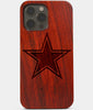 Carved Wood Dallas Cowboys iPhone 13 Pro Case | Custom Dallas Cowboys Gift, Birthday Gift | Personalized Mahogany Wood Cover, Gifts For Him, Monogrammed Gift For Fan | by Engraved In Nature