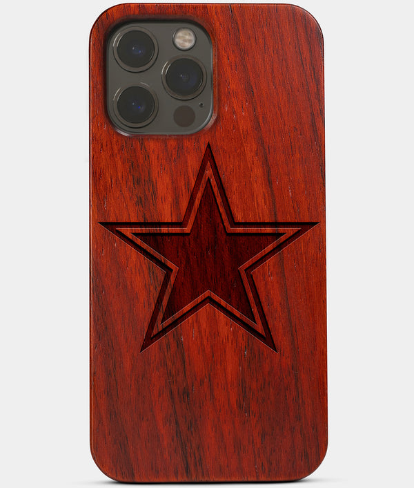 Carved Wood Dallas Cowboys iPhone 13 Pro Max Case | Custom Dallas Cowboys Gift, Birthday Gift | Personalized Mahogany Wood Cover, Gifts For Him, Monogrammed Gift For Fan | by Engraved In Nature