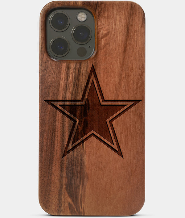 Carved Wood Dallas Cowboys iPhone 13 Pro Max Case | Custom Dallas Cowboys Gift, Birthday Gift | Personalized Mahogany Wood Cover, Gifts For Him, Monogrammed Gift For Fan | by Engraved In Nature